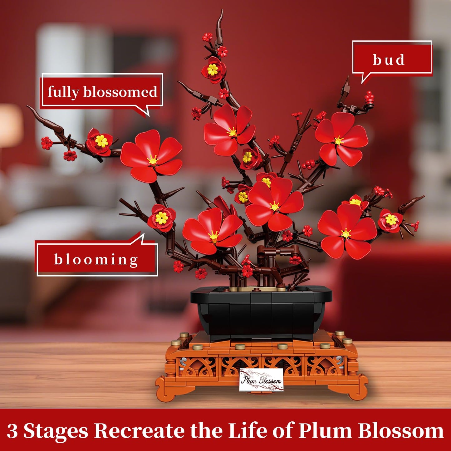 Kiothdre Plum Blossom Building Sets for Adults & Women – 692PCS Floral Bouquet Kit