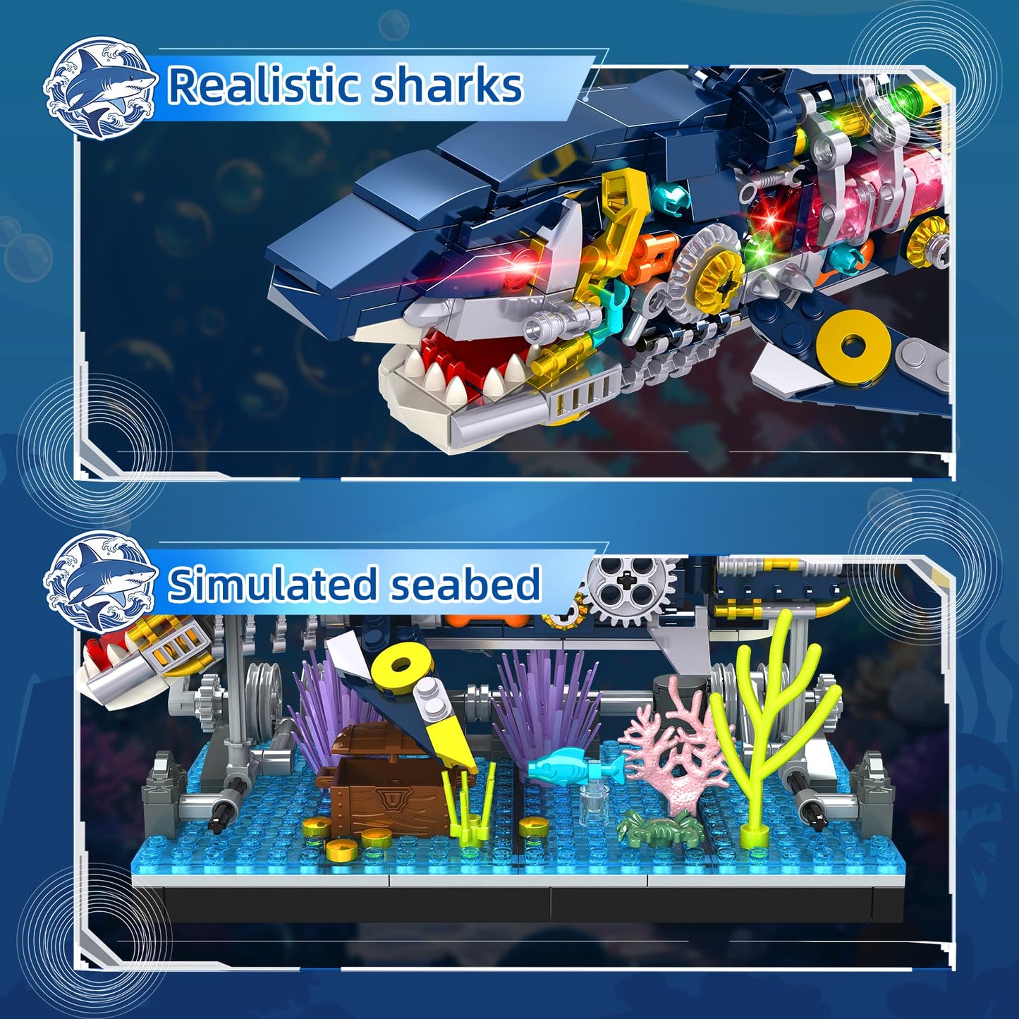 Kiothdre Shark Building Set – Mechanical Rotating Shark Toy for Kids 6+