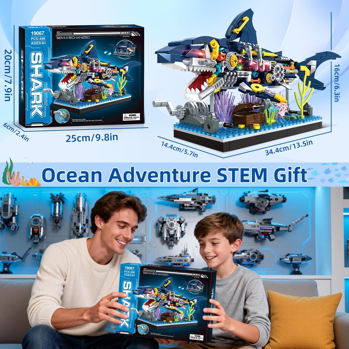 Kiothdre Shark Building Set – Mechanical Rotating Shark Toy for Kids 6+