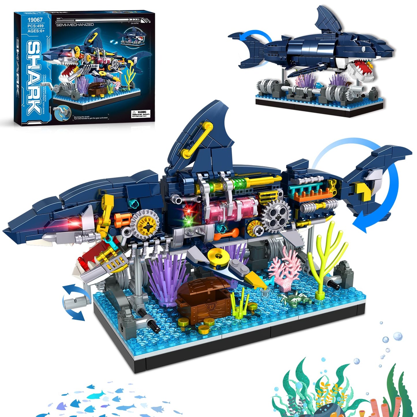 Kiothdre Shark Building Set – Mechanical Rotating Shark Toy for Kids 6+
