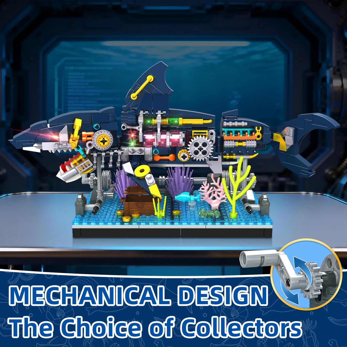 Kiothdre Shark Building Set – Mechanical Rotating Shark Toy for Kids 6+