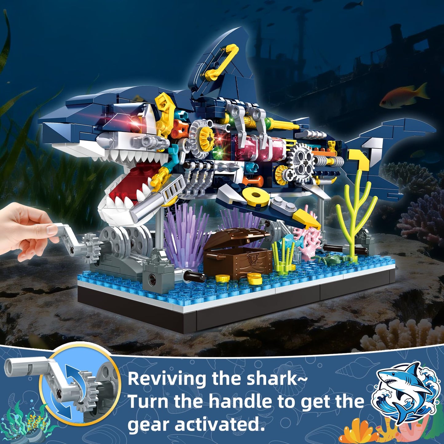 Kiothdre Shark Building Set – Mechanical Rotating Shark Toy for Kids 6+