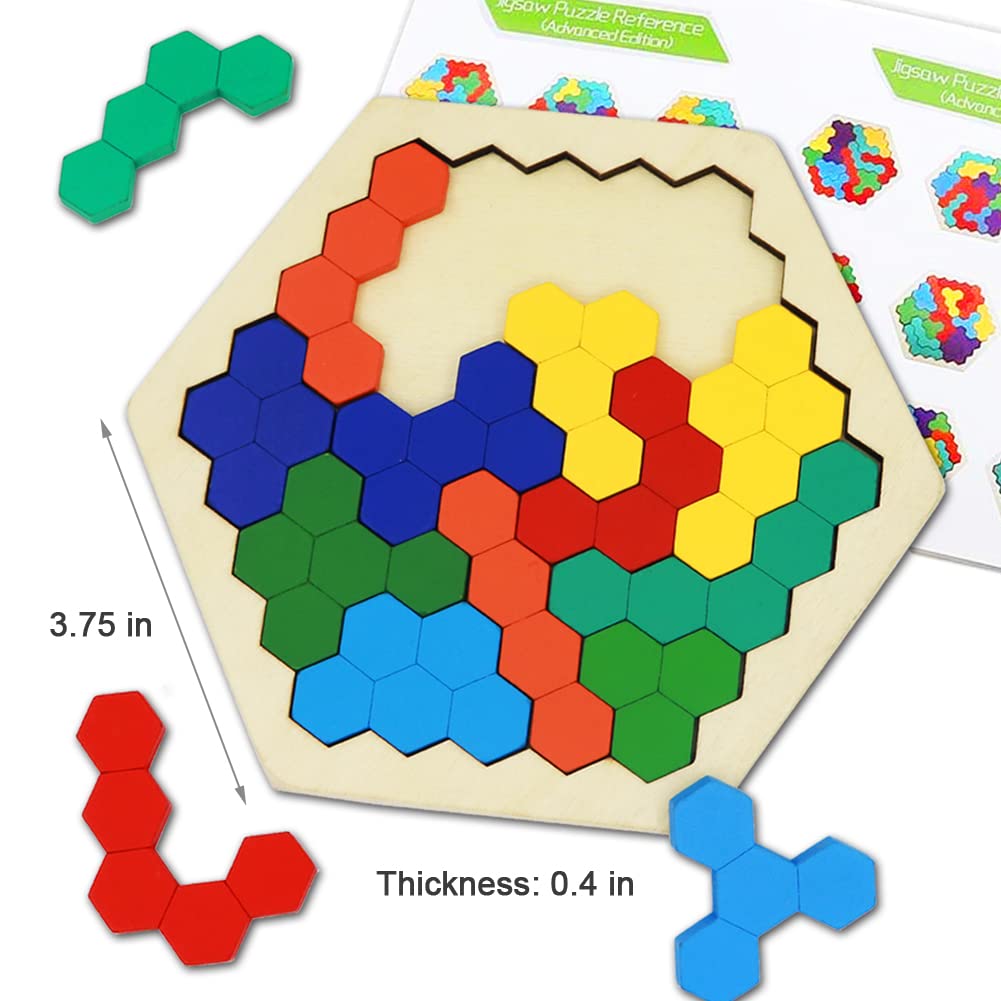 Kiouposy 2 Pack Wooden Russian Blocks & Hexagon Puzzles – Brain Teasers for All Ages