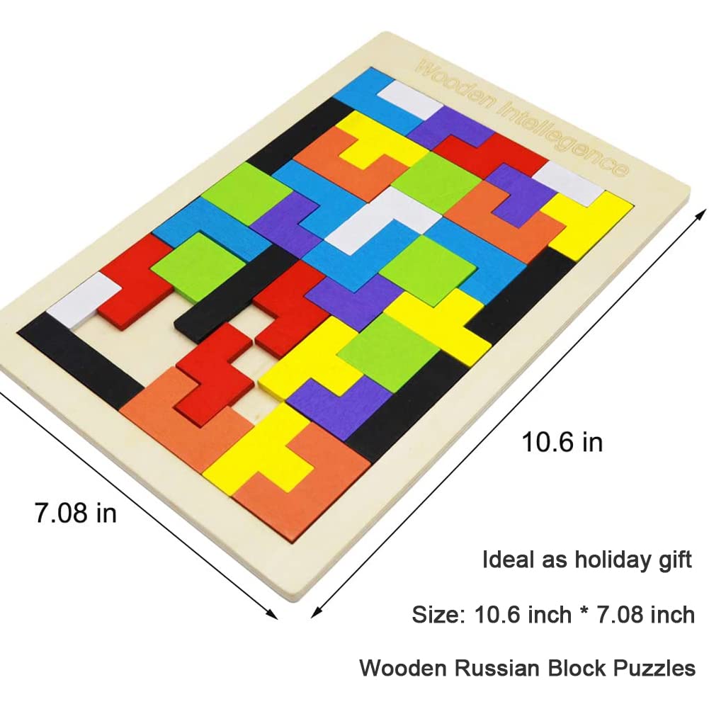 Kiouposy 2 Pack Wooden Russian Blocks & Hexagon Puzzles – Brain Teasers for All Ages