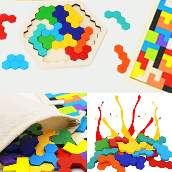 Kiouposy 2 Pack Wooden Russian Blocks & Hexagon Puzzles – Brain Teasers for All Ages