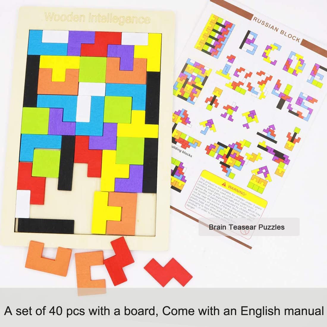 Kiouposy 2 Pack Wooden Russian Blocks & Hexagon Puzzles – Brain Teasers for All Ages