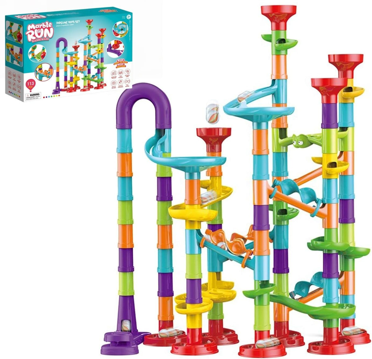 Kipawa Marble Run for Kids 4-8 – DIY 3D Maze Building Blocks with Glass Marbles