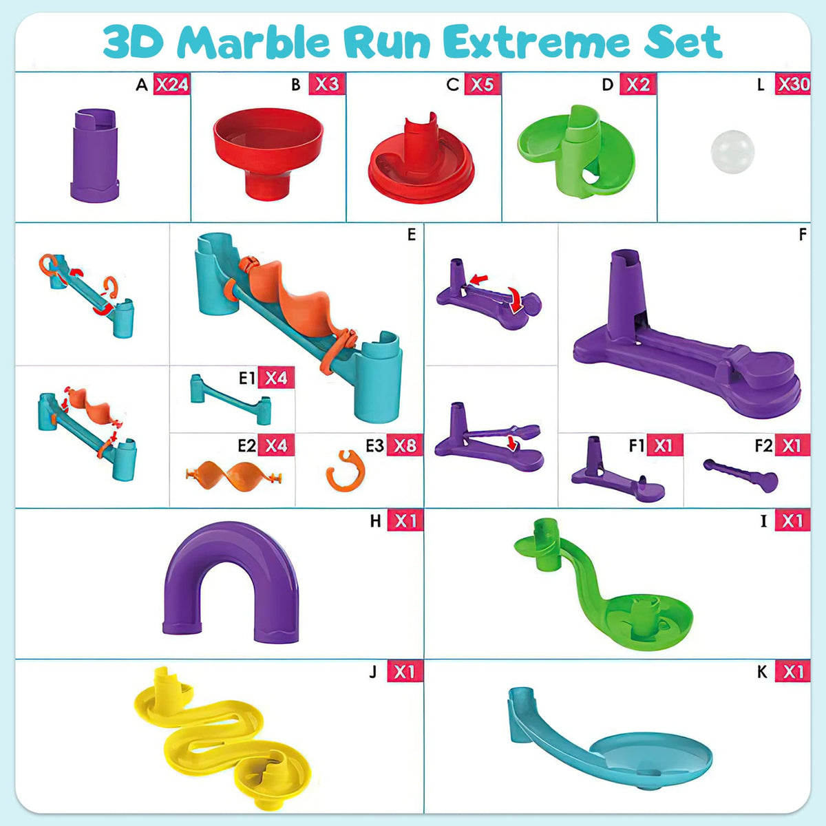 Kipawa Marble Run for Kids 4-8 – DIY 3D Maze Building Blocks with Glass Marbles