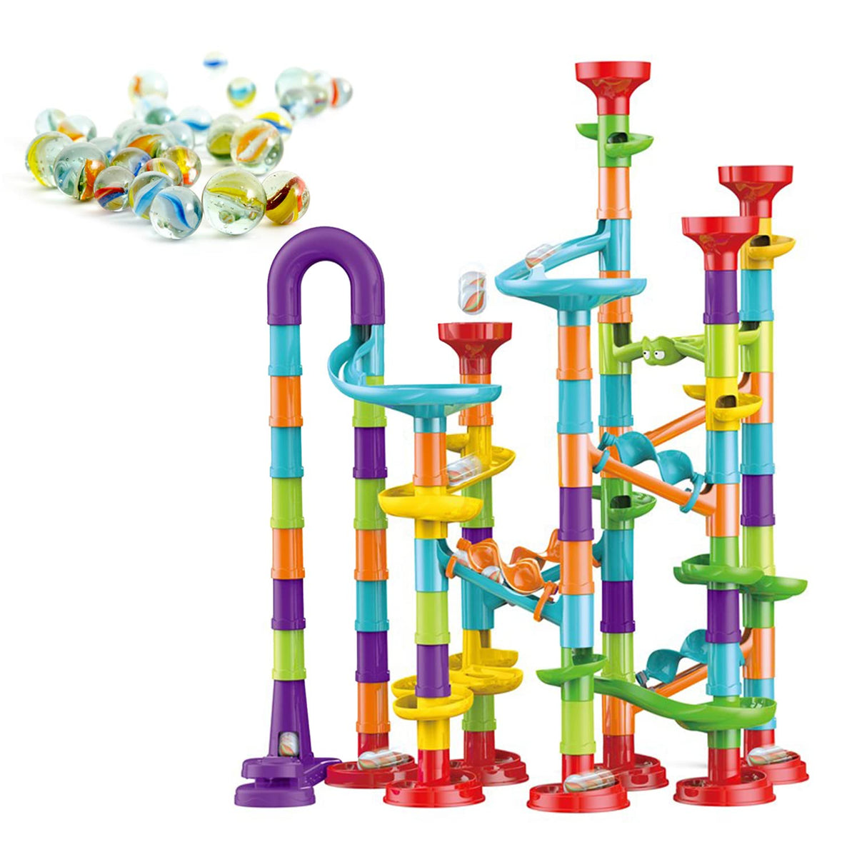 Kipawa Marble Run for Kids 4-8 – DIY 3D Maze Building Blocks with Glass Marbles