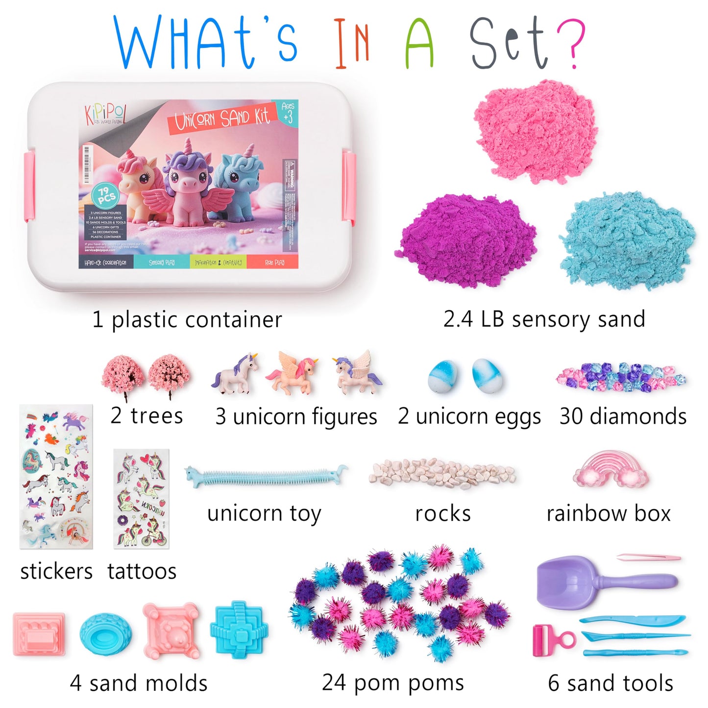 Kipipol Unicorn Sensory Bin – 2.4 lb Magic Sand Kit for Toddlers