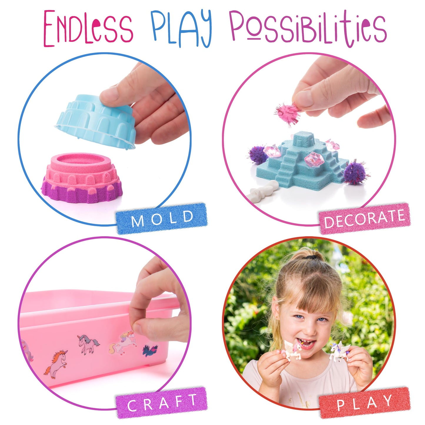 Kipipol Unicorn Sensory Bin – 2.4 lb Magic Sand Kit for Toddlers