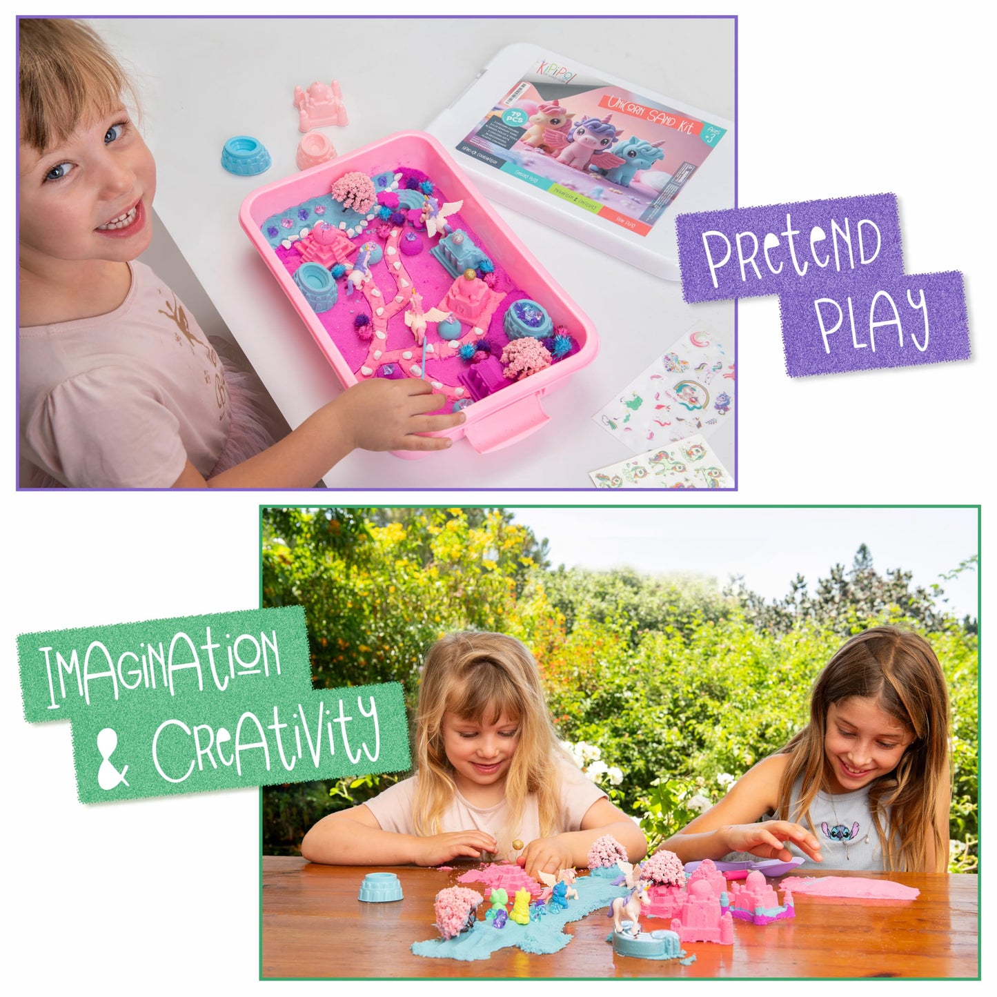 Kipipol Unicorn Sensory Bin – 2.4 lb Magic Sand Kit for Toddlers