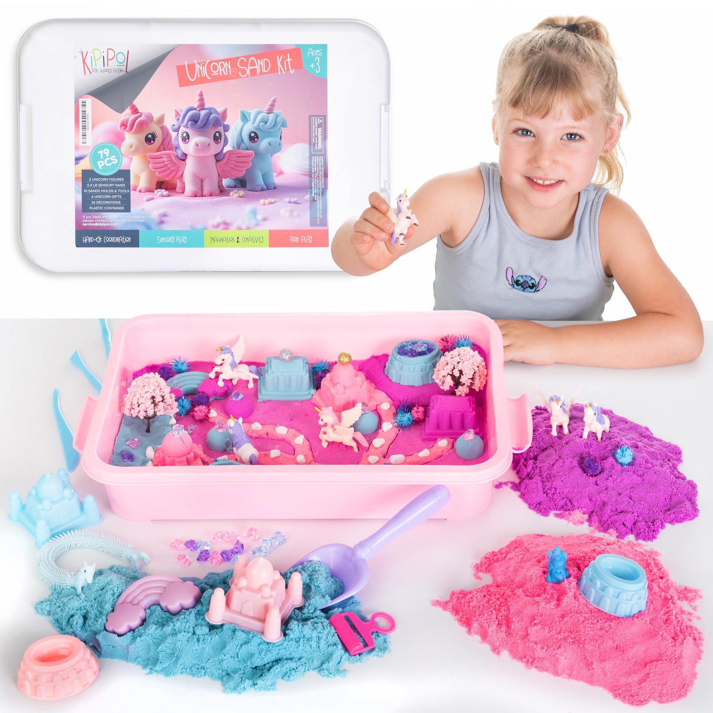 Kipipol Unicorn Sensory Bin – 2.4 lb Magic Sand Kit for Toddlers