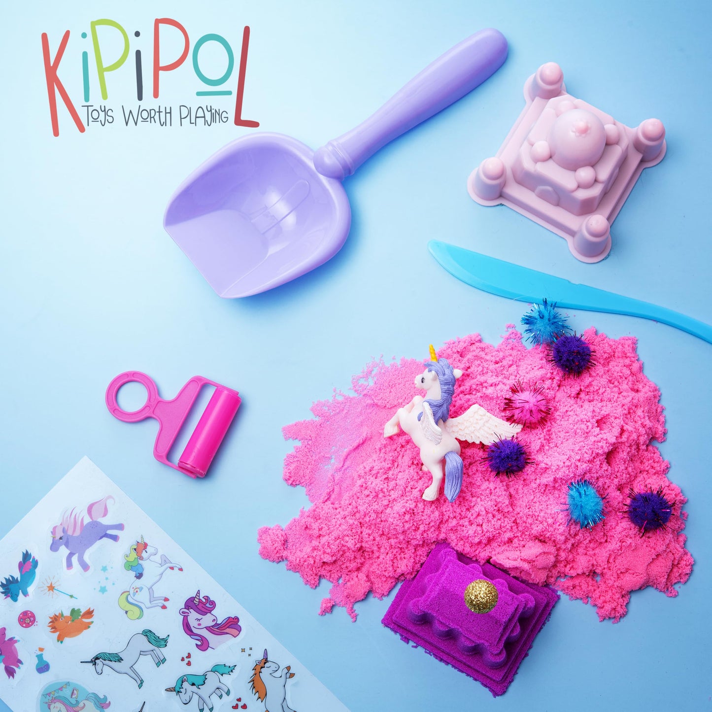 Kipipol Unicorn Sensory Bin – 2.4 lb Magic Sand Kit for Toddlers
