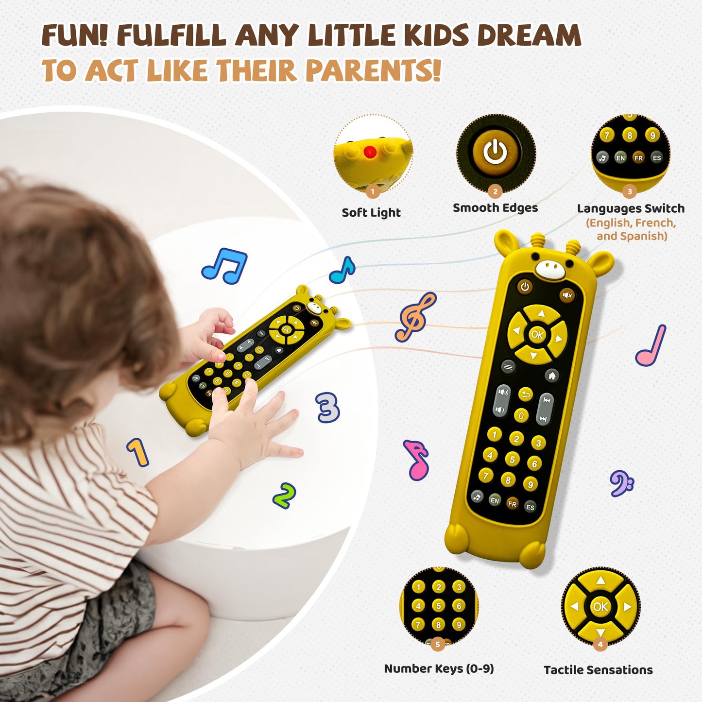 KIRALUMI Baby Remote Control Toy with Giraffe Silicone Cover | Educational Musical Toy for 6–18 Months