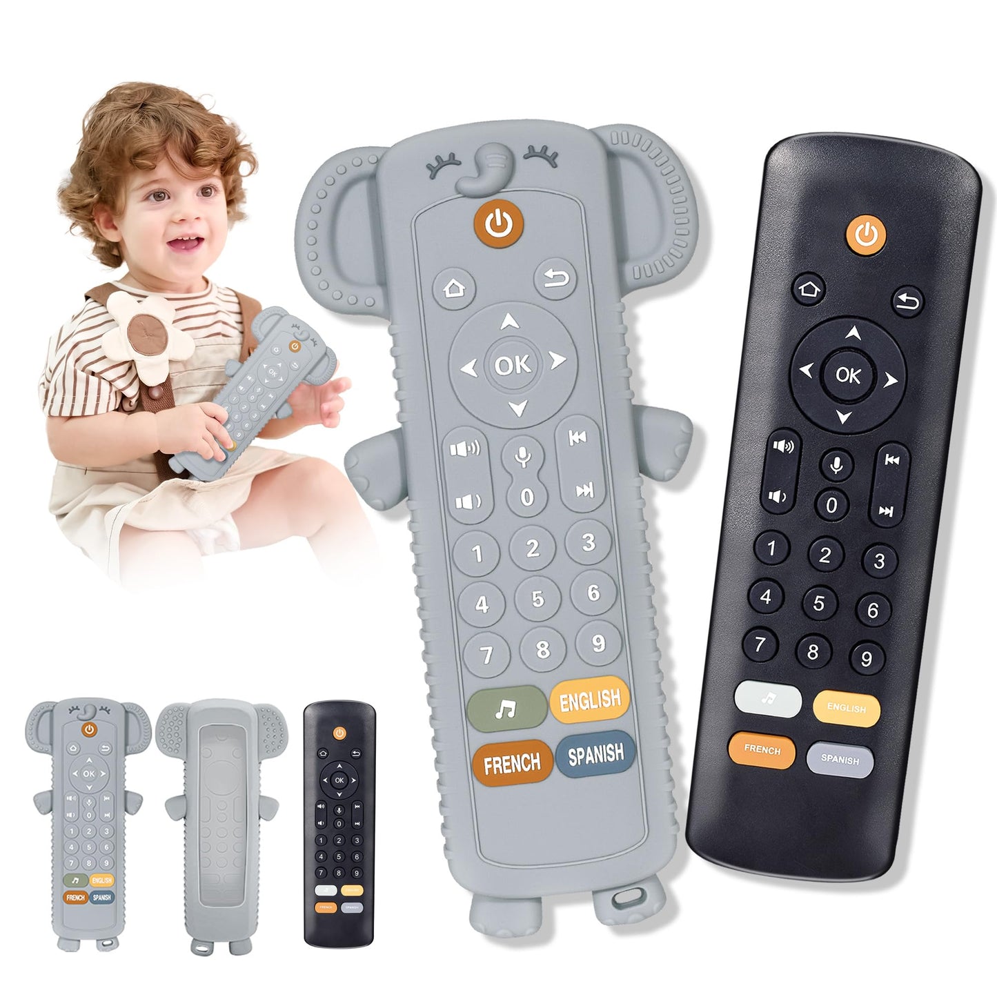 KIRALUMI Baby Remote Toy with Silicone Teether Cover — 3-Language Learning (6-18 Months)