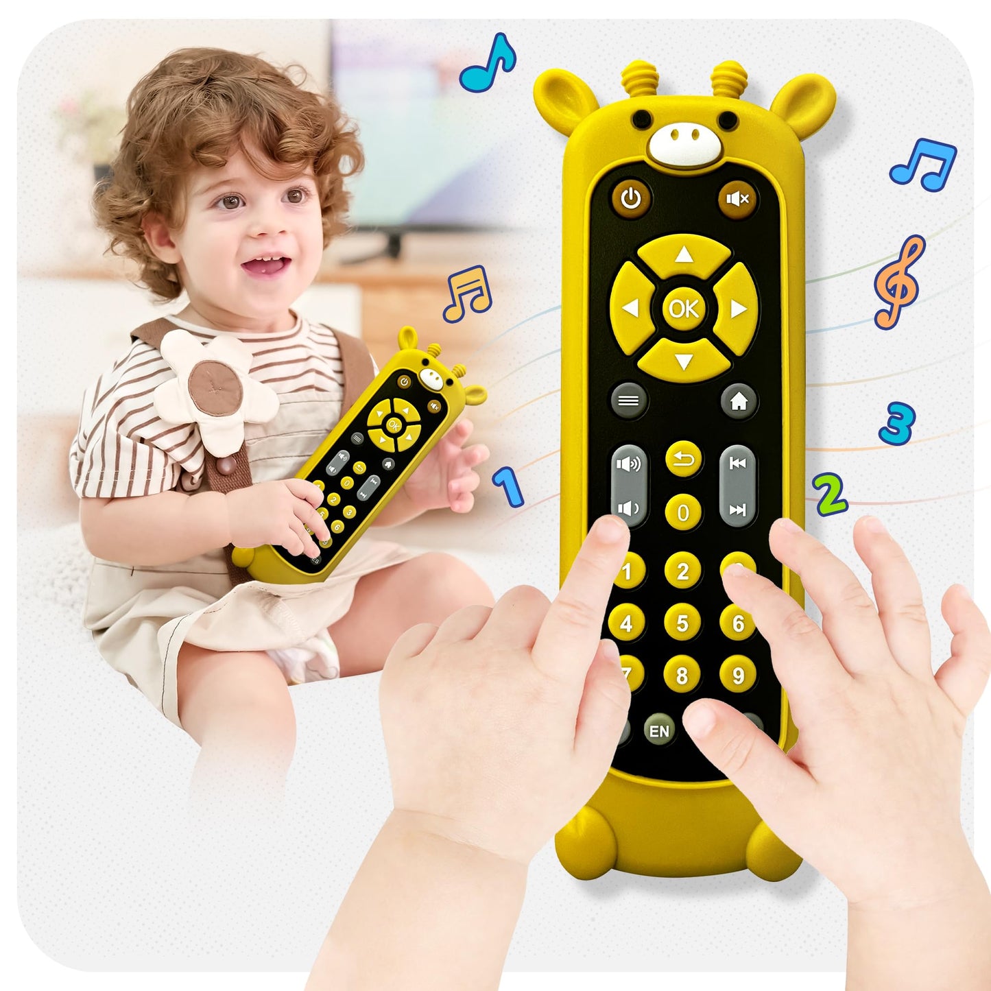 KIRALUMI Baby Remote Control Toy with Giraffe Silicone Cover | Educational Musical Toy for 6–18 Months