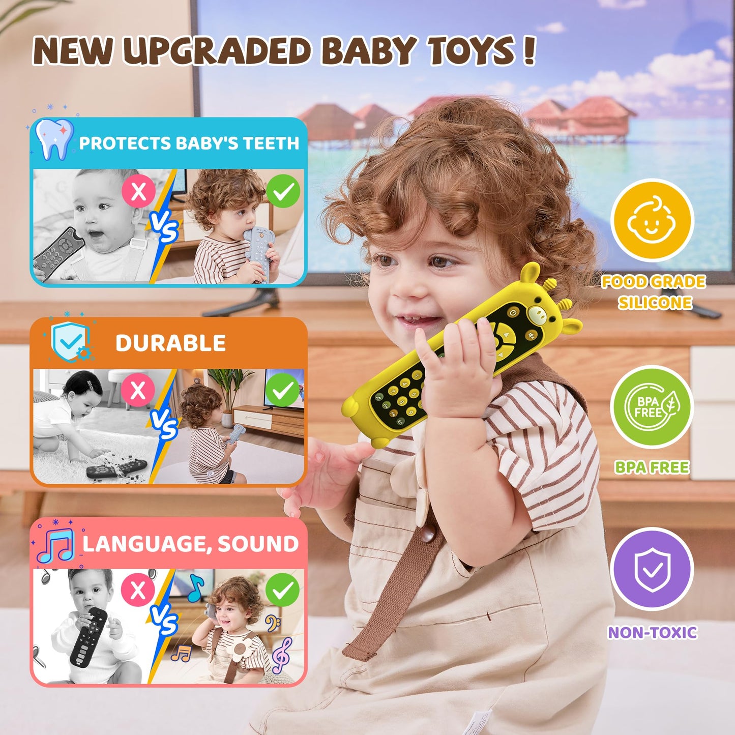 KIRALUMI Baby Remote Control Toy with Giraffe Silicone Cover | Educational Musical Toy for 6–18 Months