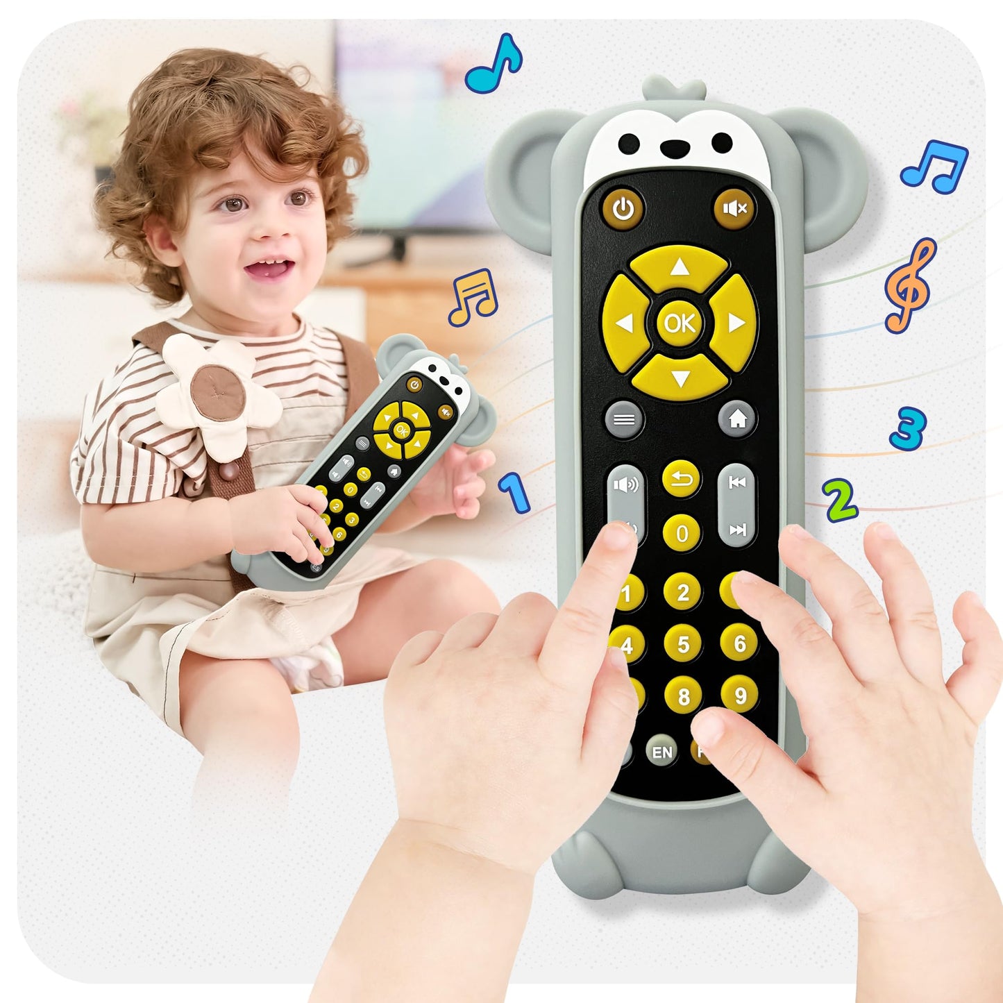 KIRALUMI Baby Remote Control Toy with Monkey Silicone Cover – Educational Musical Toy for 6–18 Months