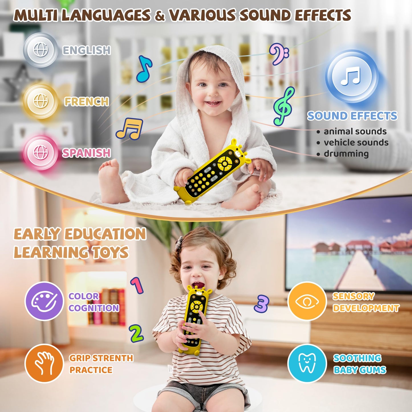 KIRALUMI Baby Remote Control Toy with Giraffe Silicone Cover | Educational Musical Toy for 6–18 Months
