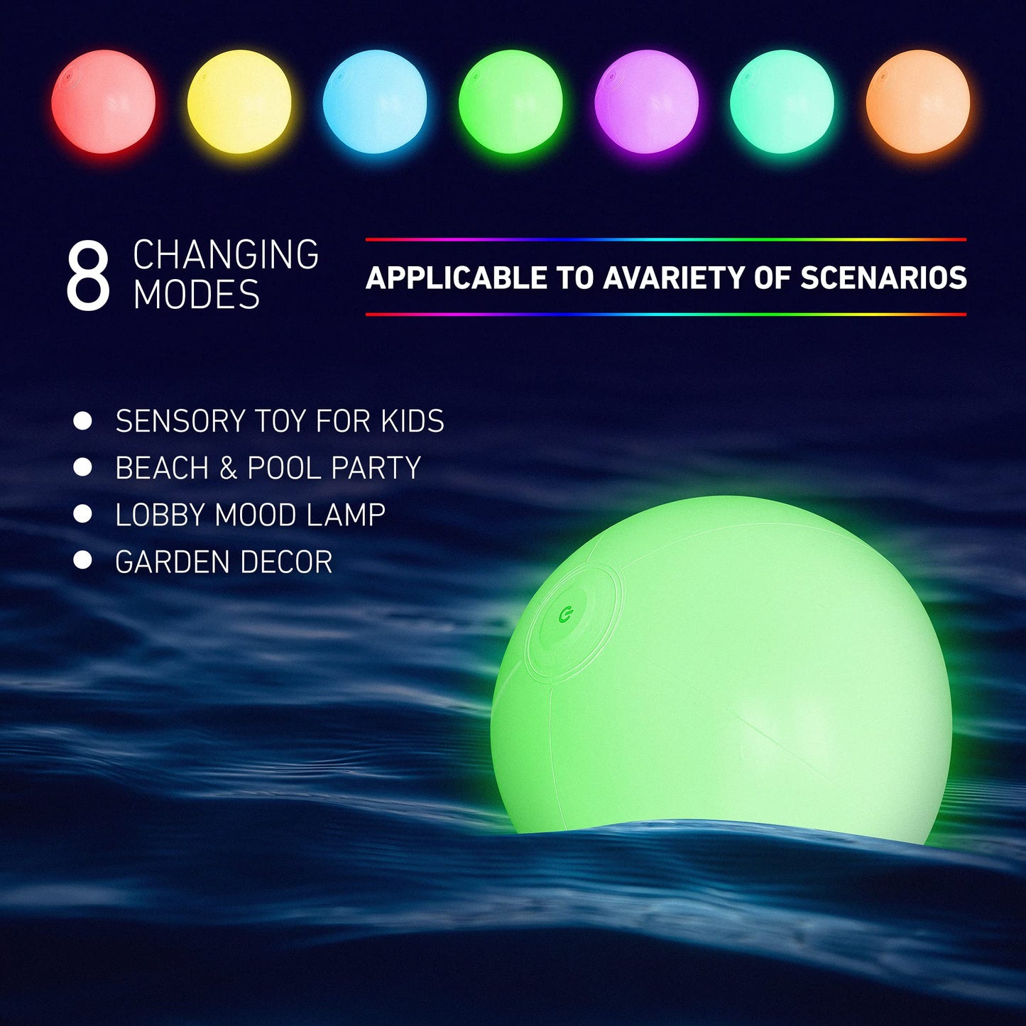 KIRALUMI Glow Beach Balls 16-Inch – 2 Pack with 8 LED Modes