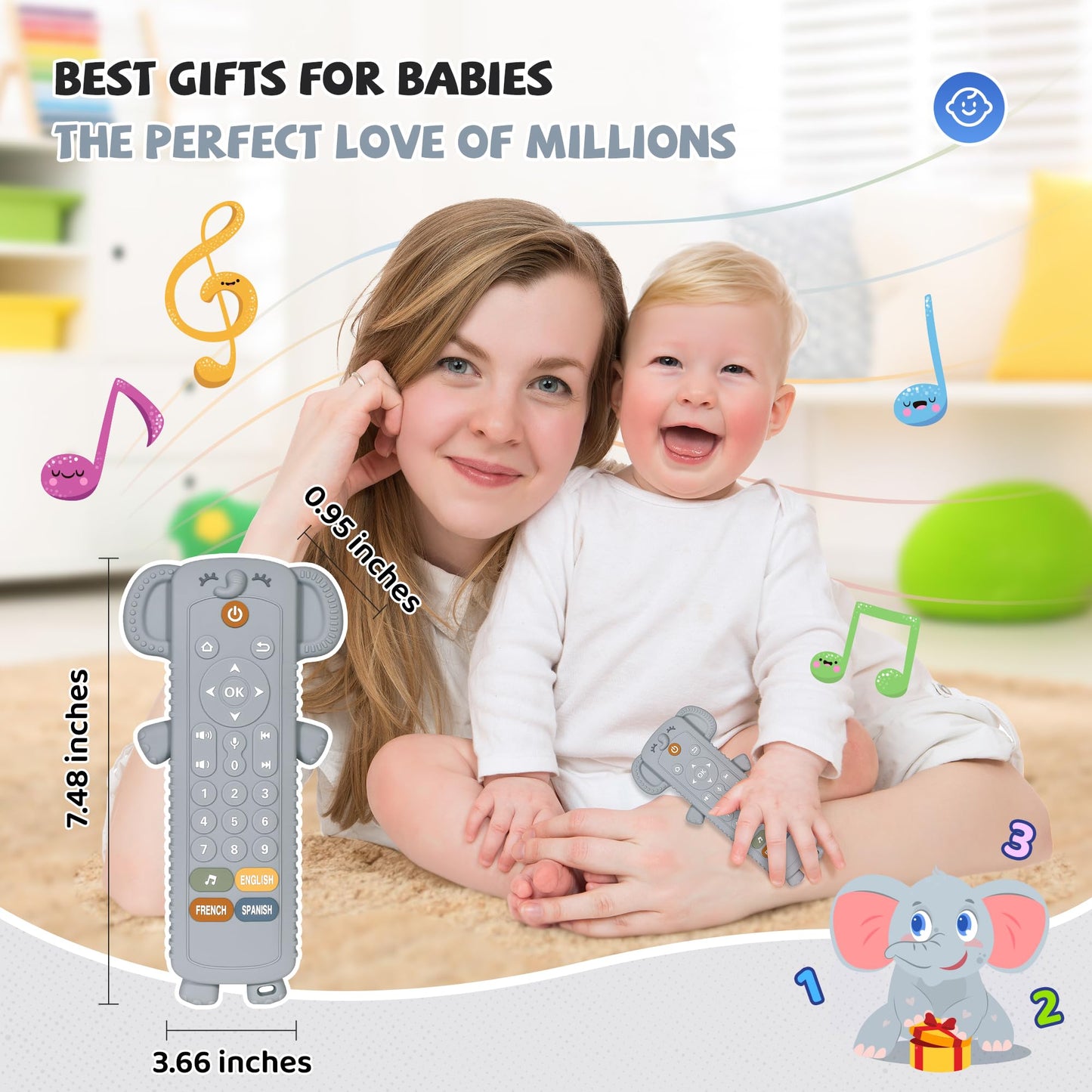 KIRALUMI Baby Remote Toy with Silicone Teether Cover — 3-Language Learning (6-18 Months)