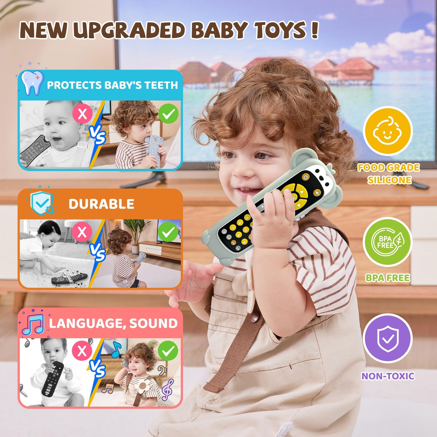 KIRALUMI Baby Remote Control Toy with Monkey Silicone Cover – Educational Musical Toy for 6–18 Months