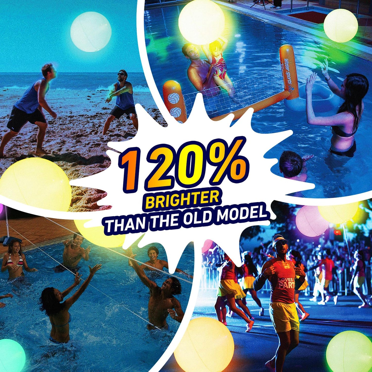 KIRALUMI Glow Beach Balls 16-Inch – 2 Pack with 8 LED Modes