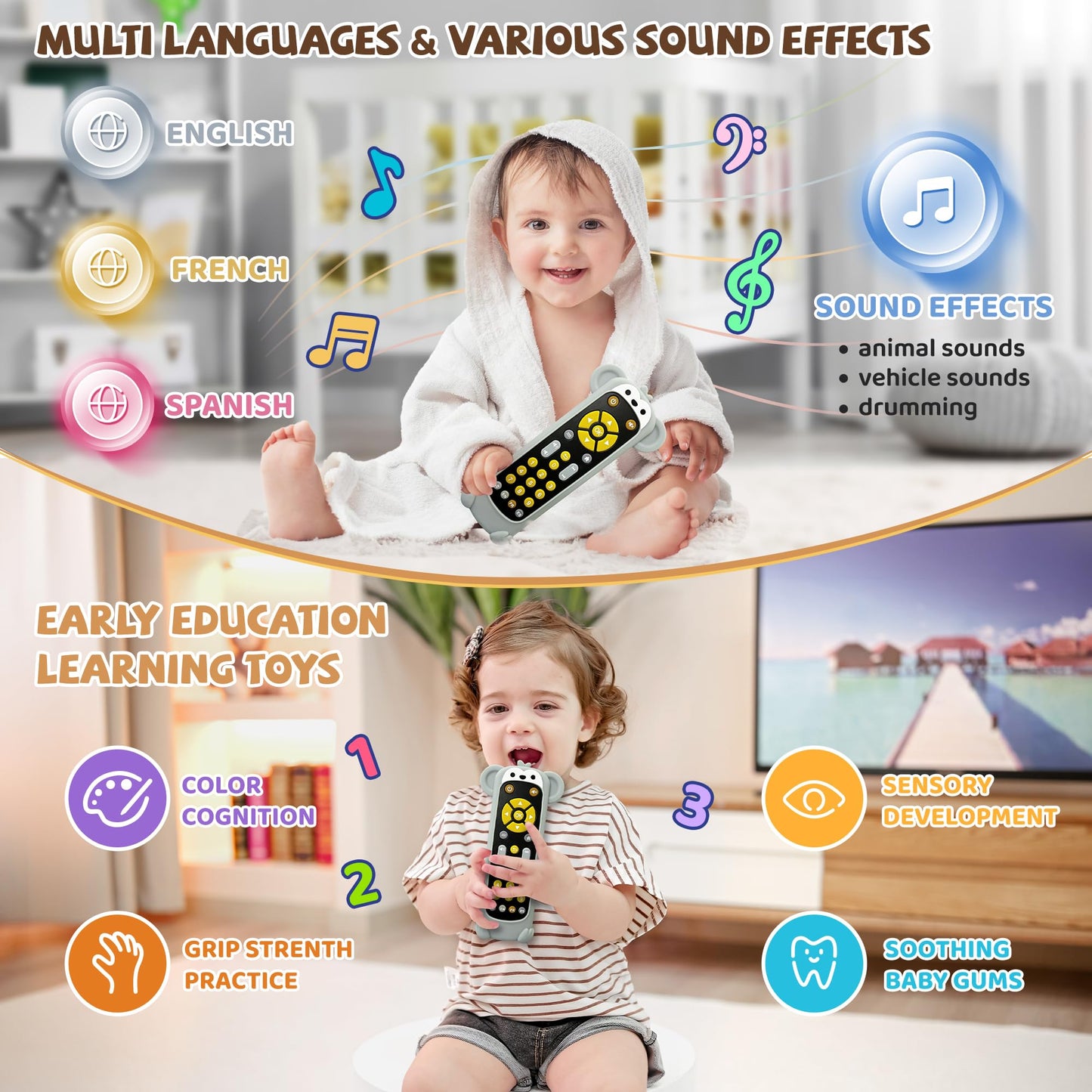 KIRALUMI Baby Remote Control Toy with Monkey Silicone Cover – Educational Musical Toy for 6–18 Months