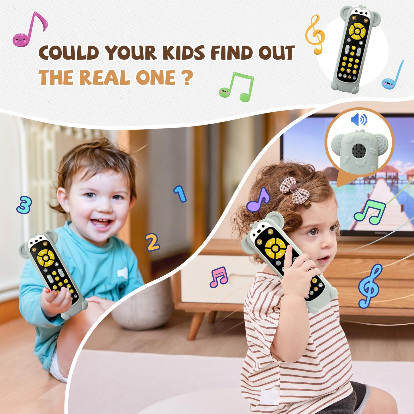 KIRALUMI Baby Remote Control Toy with Monkey Silicone Cover – Educational Musical Toy for 6–18 Months