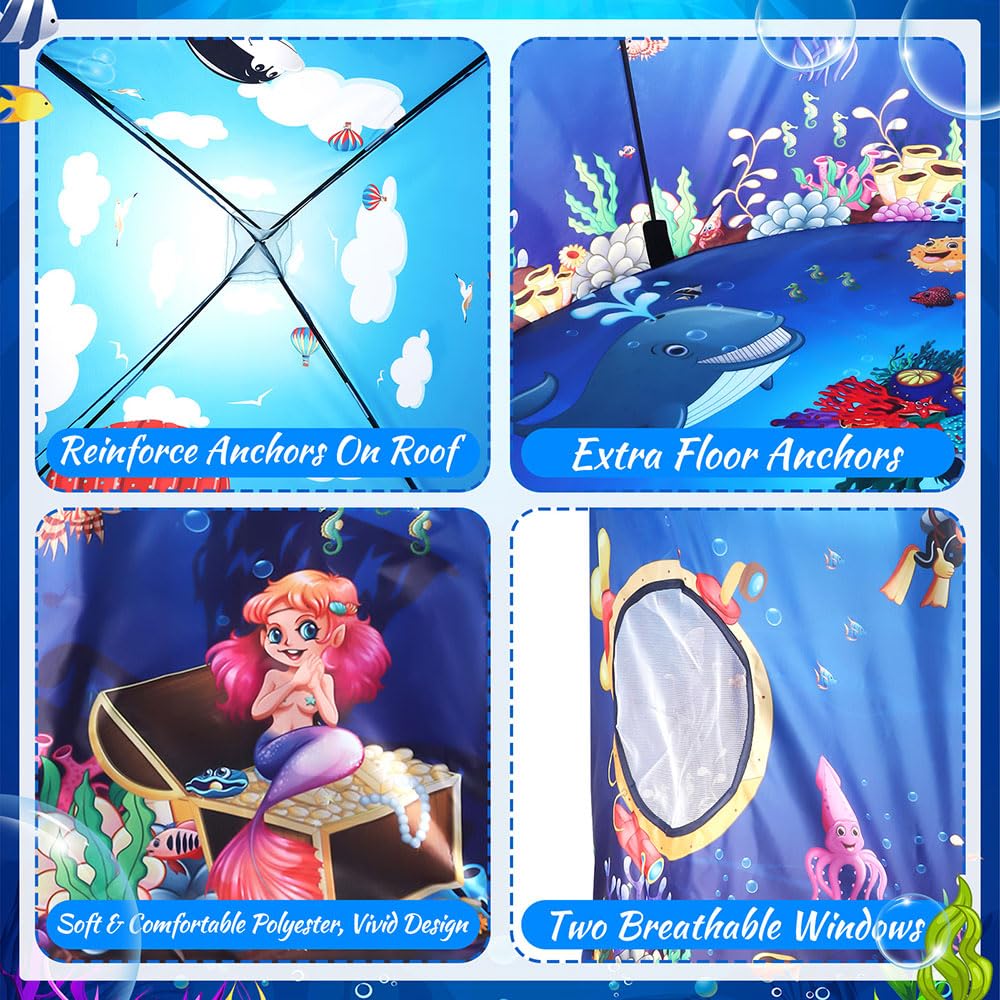 KIRKJUFELL Premium Under The Sea Kids Tent | Ocean Mermaid Play Tent for Toddlers 3-5