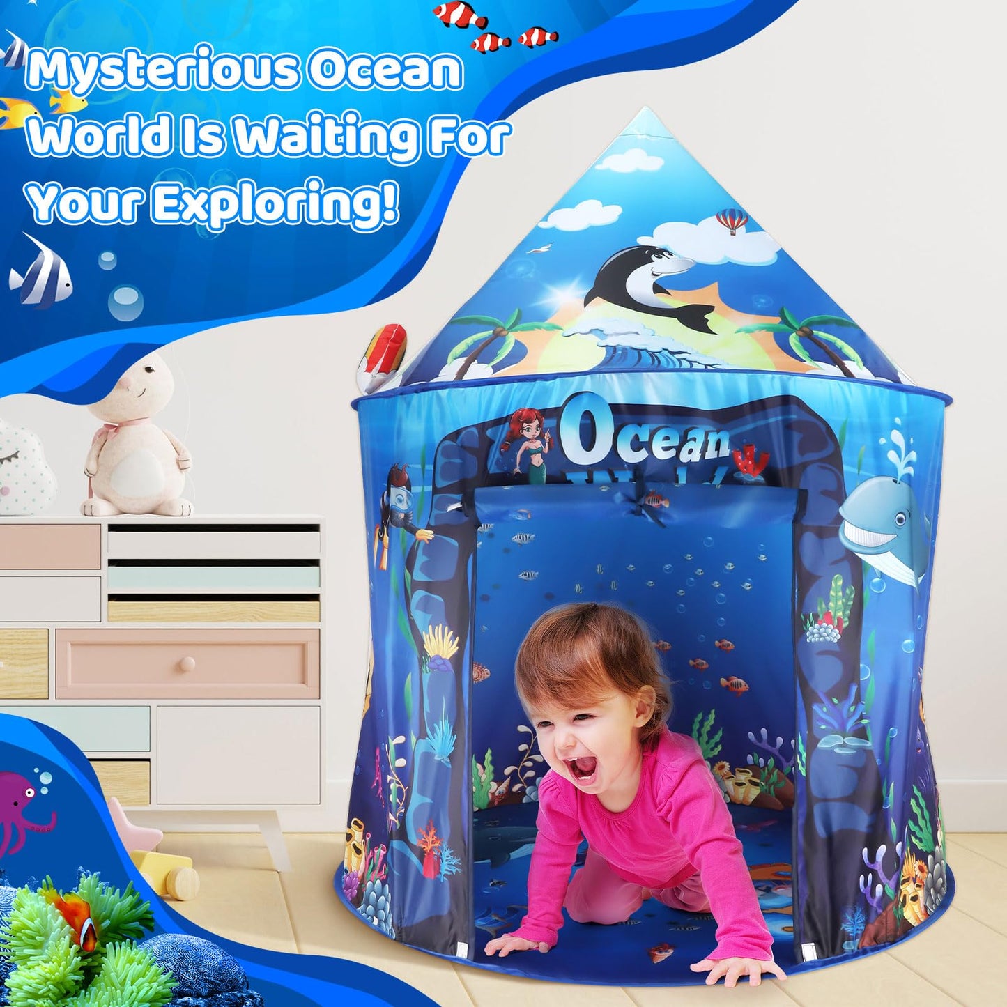 KIRKJUFELL Premium Under The Sea Kids Tent | Ocean Mermaid Play Tent for Toddlers 3-5