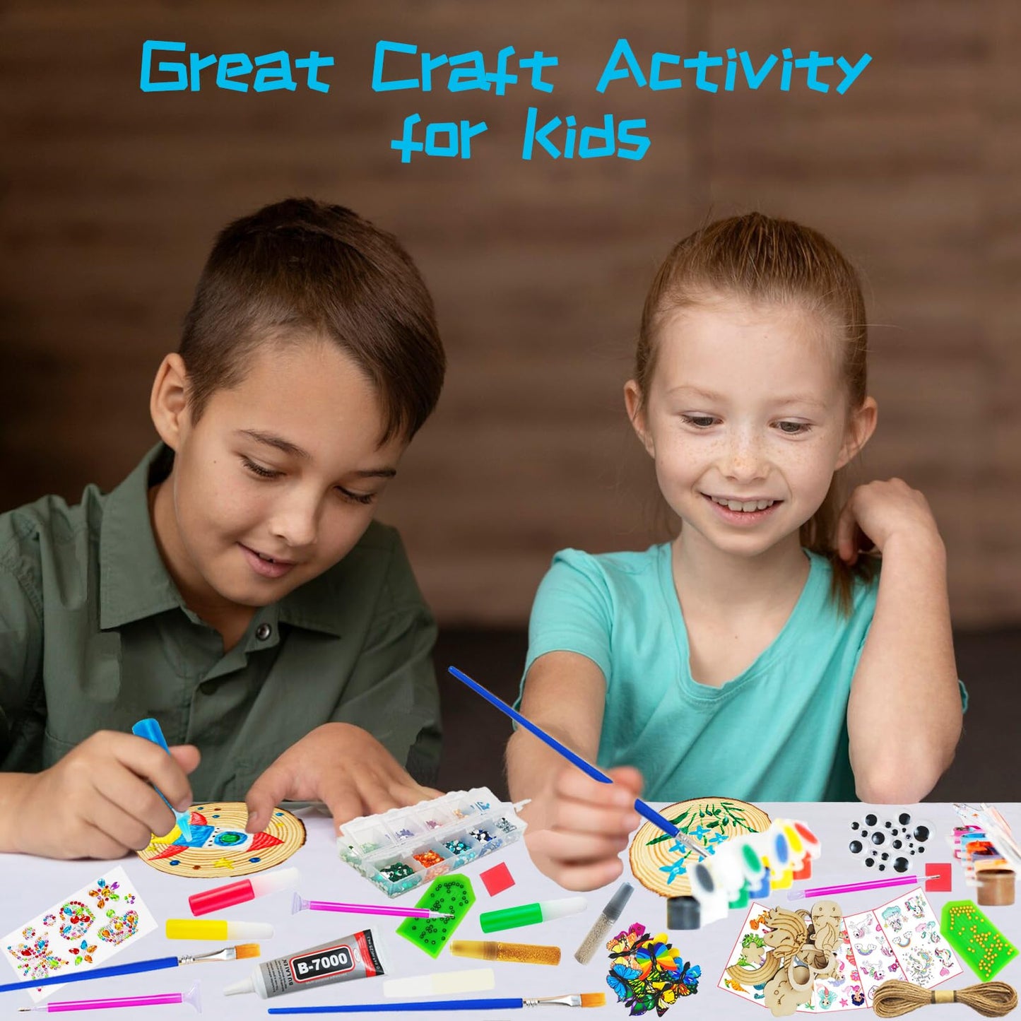 Kirkotoy Glow-in-the-Dark Wooden Crafts Kit for Kids – 24 Wood Slices, Arts & Crafts Gift for Ages 6–12