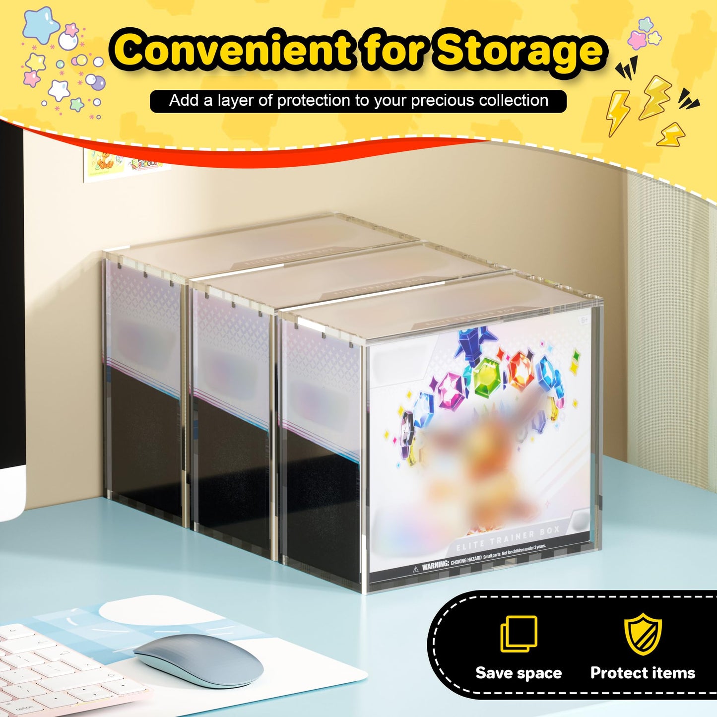 Kisbox 4-Pack ETB Protector Case — 5mm Acrylic Display Boxes for Elite Trainer Box
