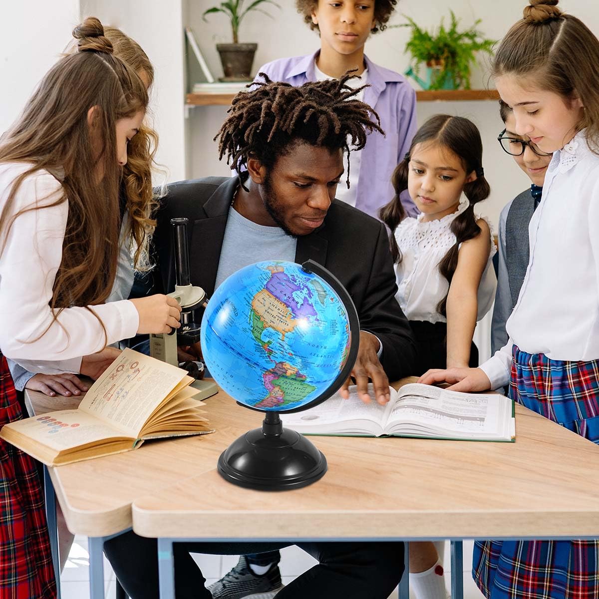 KISEER 8 Inch World Globe with Stand – Rotating Educational Globe for Kids, Classroom & Home (Blue)