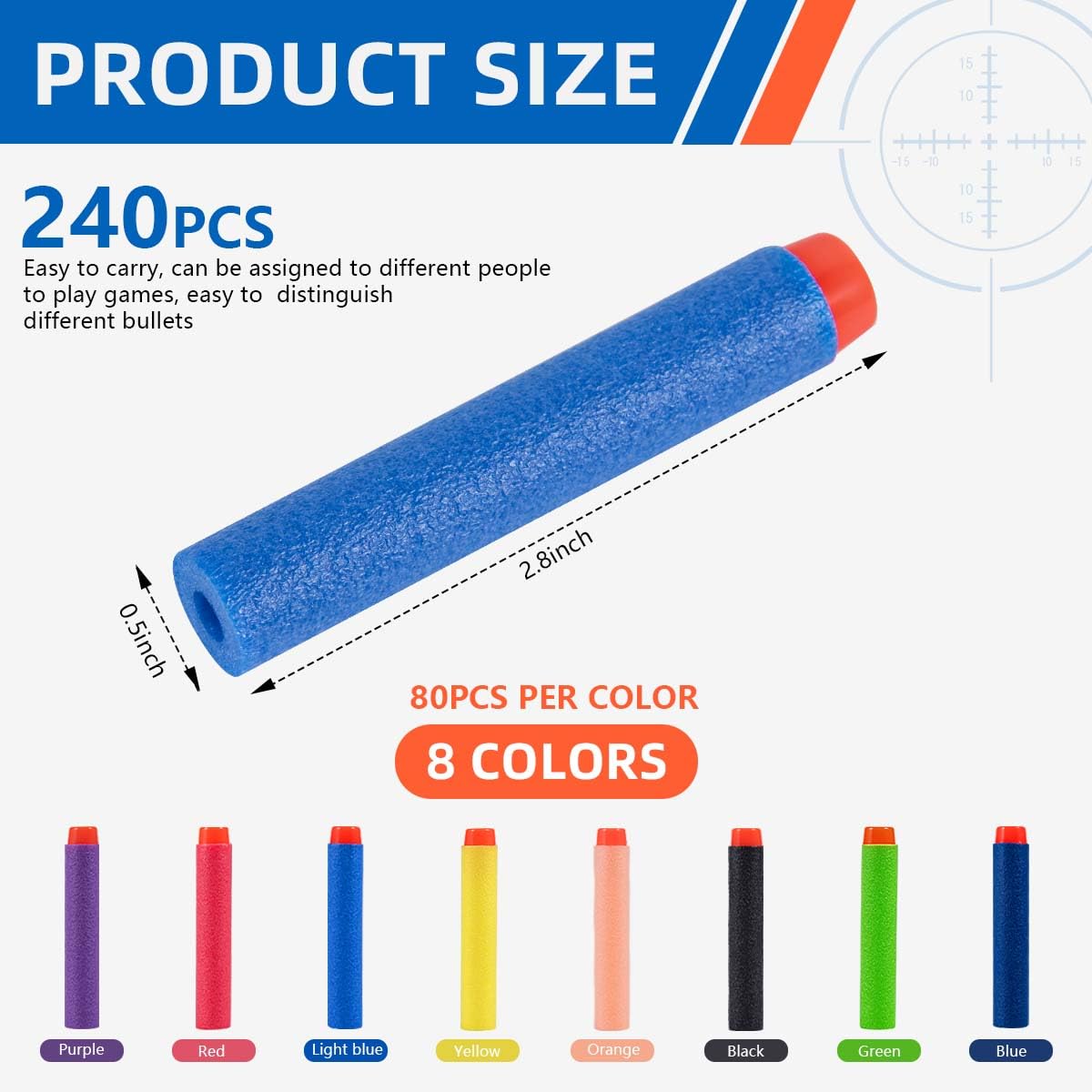 KISEER 240 Pcs Colorful Nerf Darts — Refill Bullets for N-Strike Elite Blasters