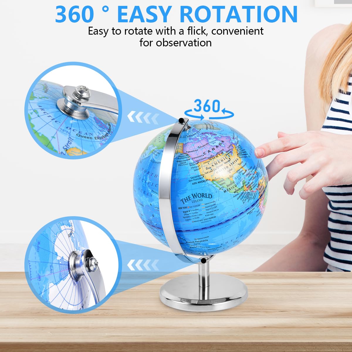 KISEER 6-Inch World Globe with Rotating Metal Stand – Classroom, Office & Home