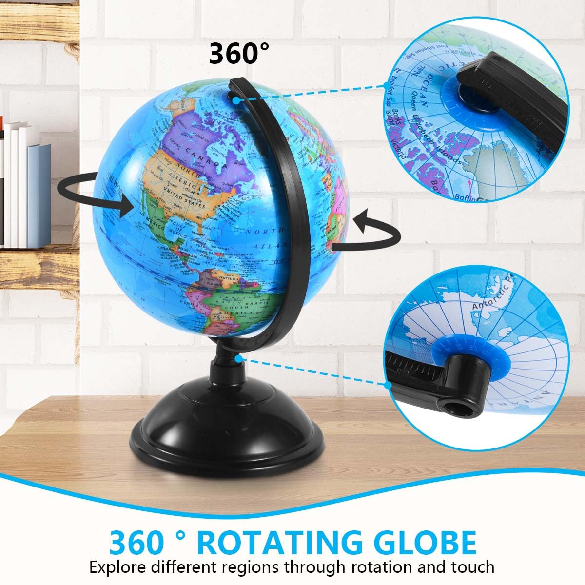KISEER 8 Inch World Globe with Stand – Rotating Educational Globe for Kids, Classroom & Home (Blue)