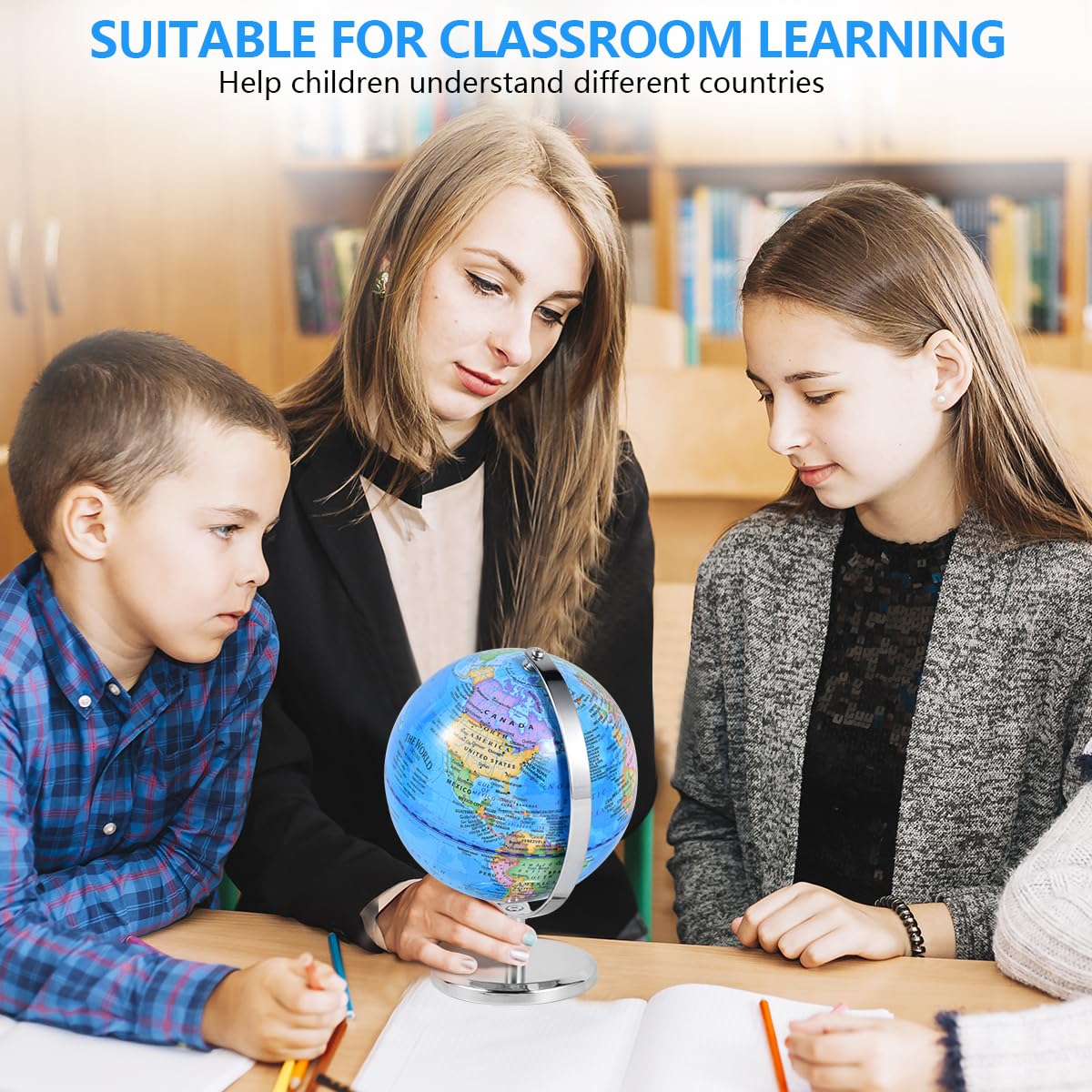 KISEER 6-Inch World Globe with Rotating Metal Stand – Classroom, Office & Home