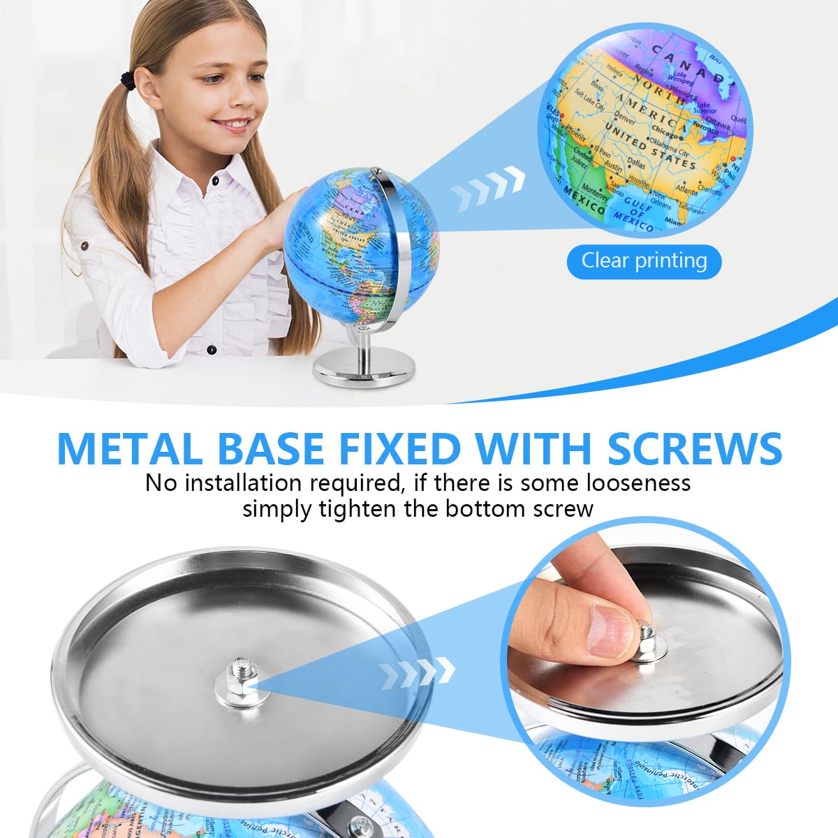 KISEER 6-Inch World Globe with Rotating Metal Stand – Classroom, Office & Home
