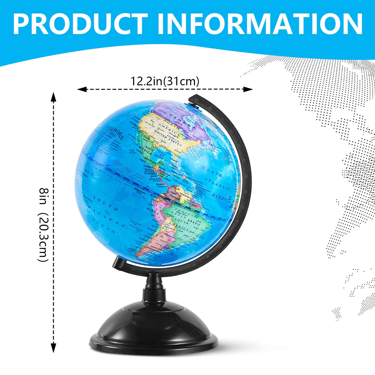 KISEER 8 Inch World Globe with Stand – Rotating Educational Globe for Kids, Classroom & Home (Blue)