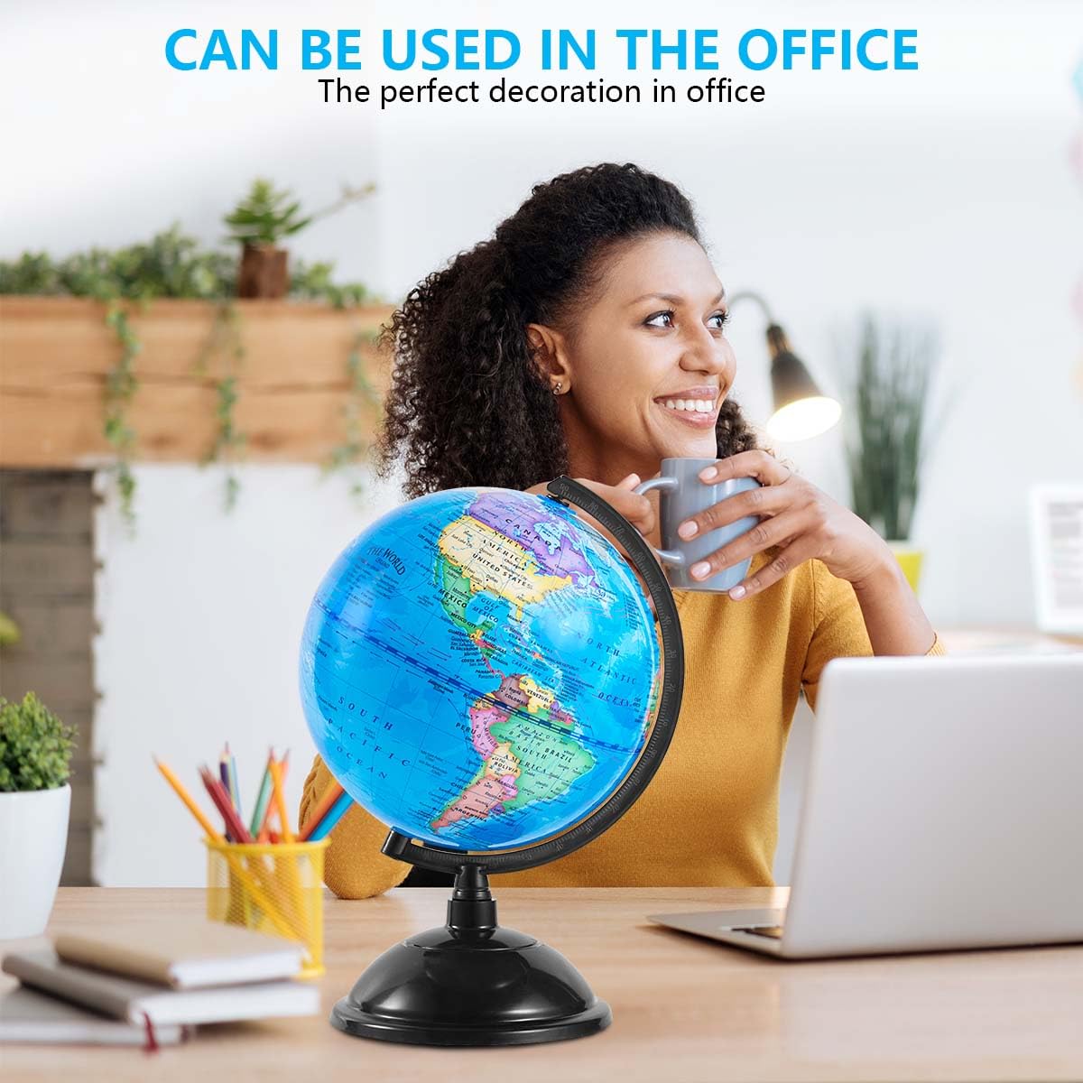 KISEER 8 Inch World Globe with Stand – Rotating Educational Globe for Kids, Classroom & Home (Blue)