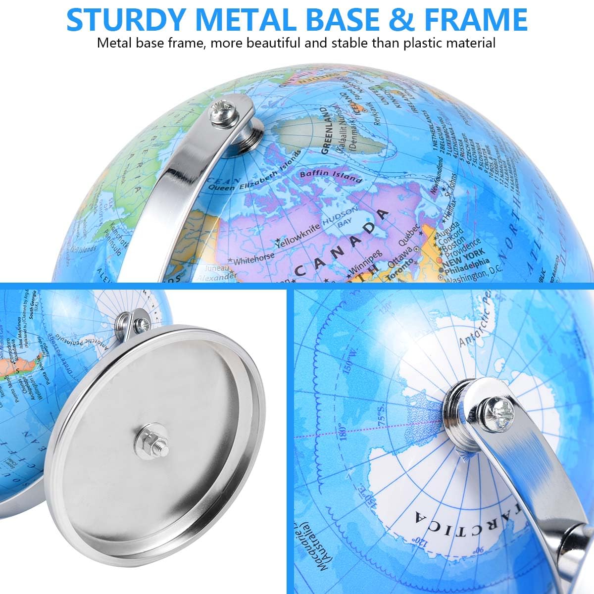 KISEER 6-Inch World Globe with Rotating Metal Stand – Classroom, Office & Home