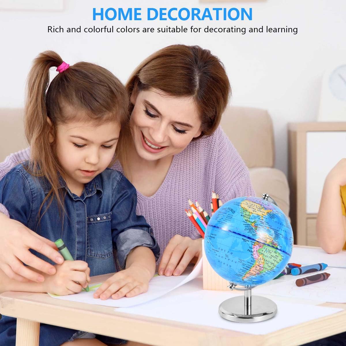 KISEER 6-Inch World Globe with Rotating Metal Stand – Classroom, Office & Home
