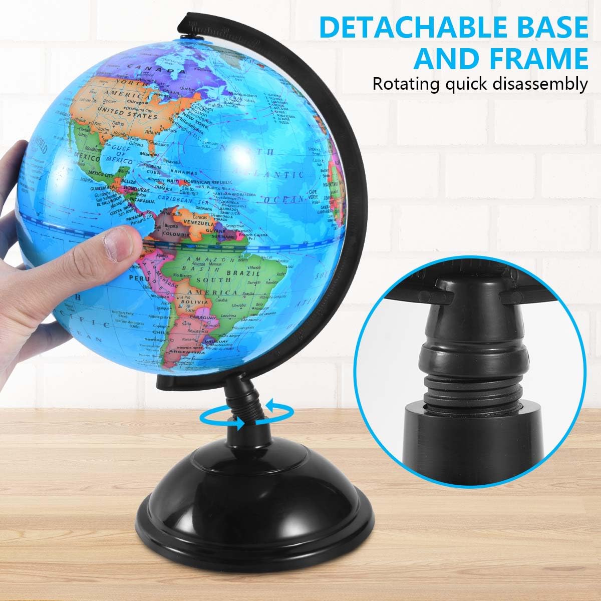 KISEER 8 Inch World Globe with Stand – Rotating Educational Globe for Kids, Classroom & Home (Blue)