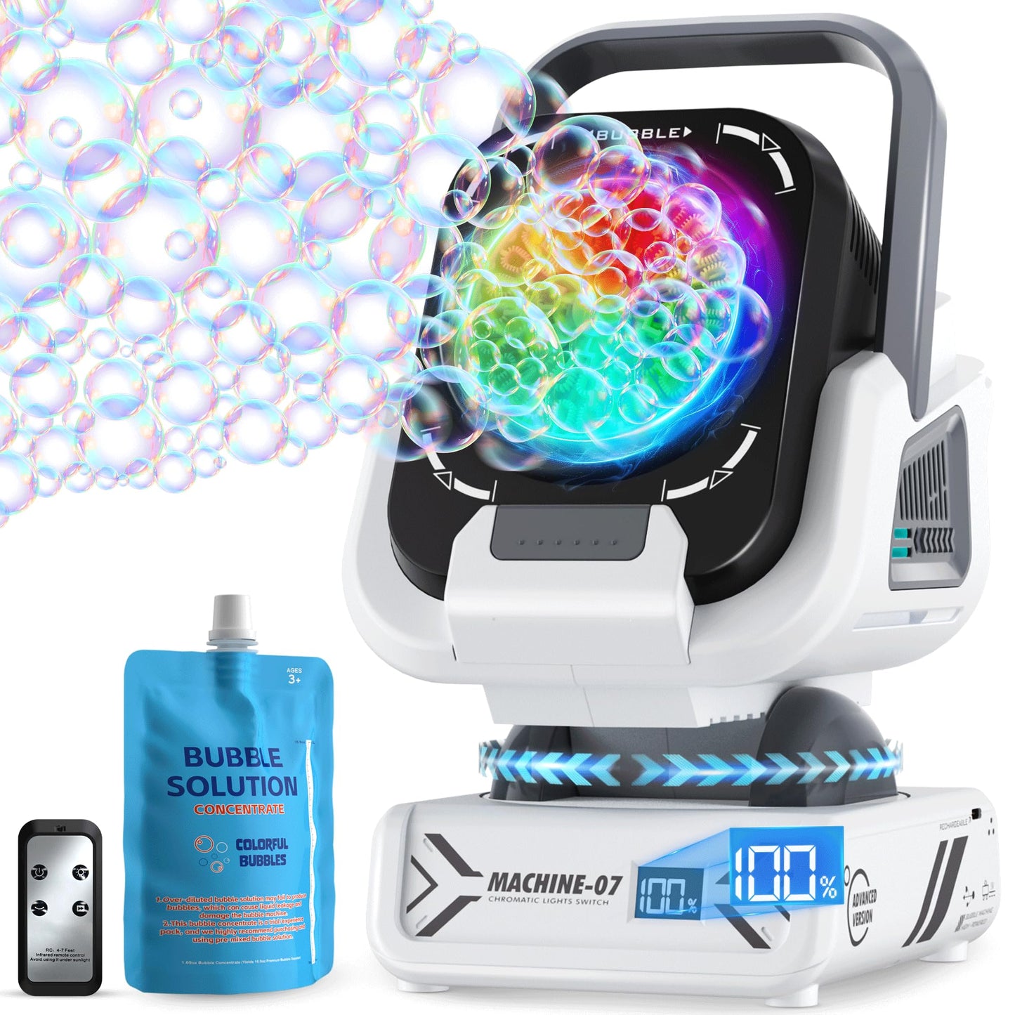 Kiskey Bubble Machine — 20,000+ Bubbles/Min, 7-Color RGB Lights, Remote