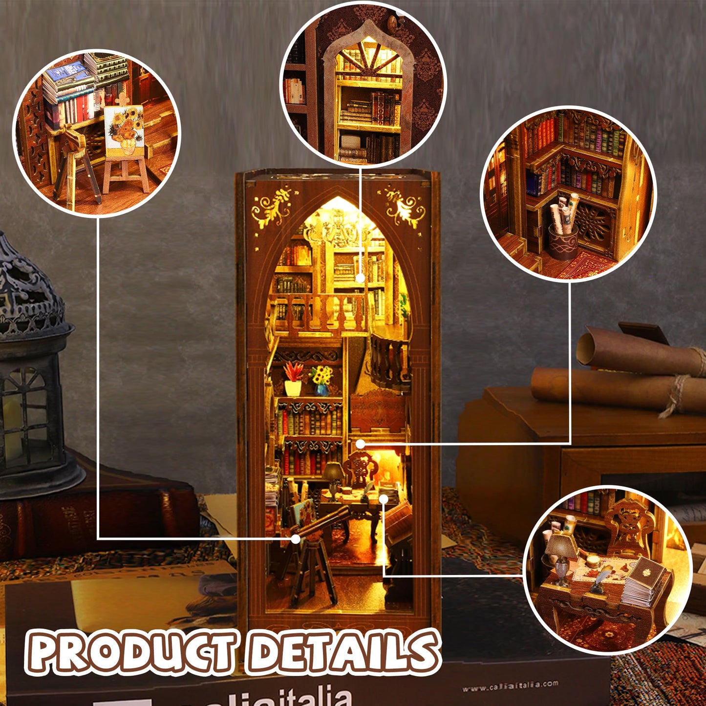 Kisoy Book Nook Kit - 3D Wooden Puzzle DIY Miniature House for Shelves