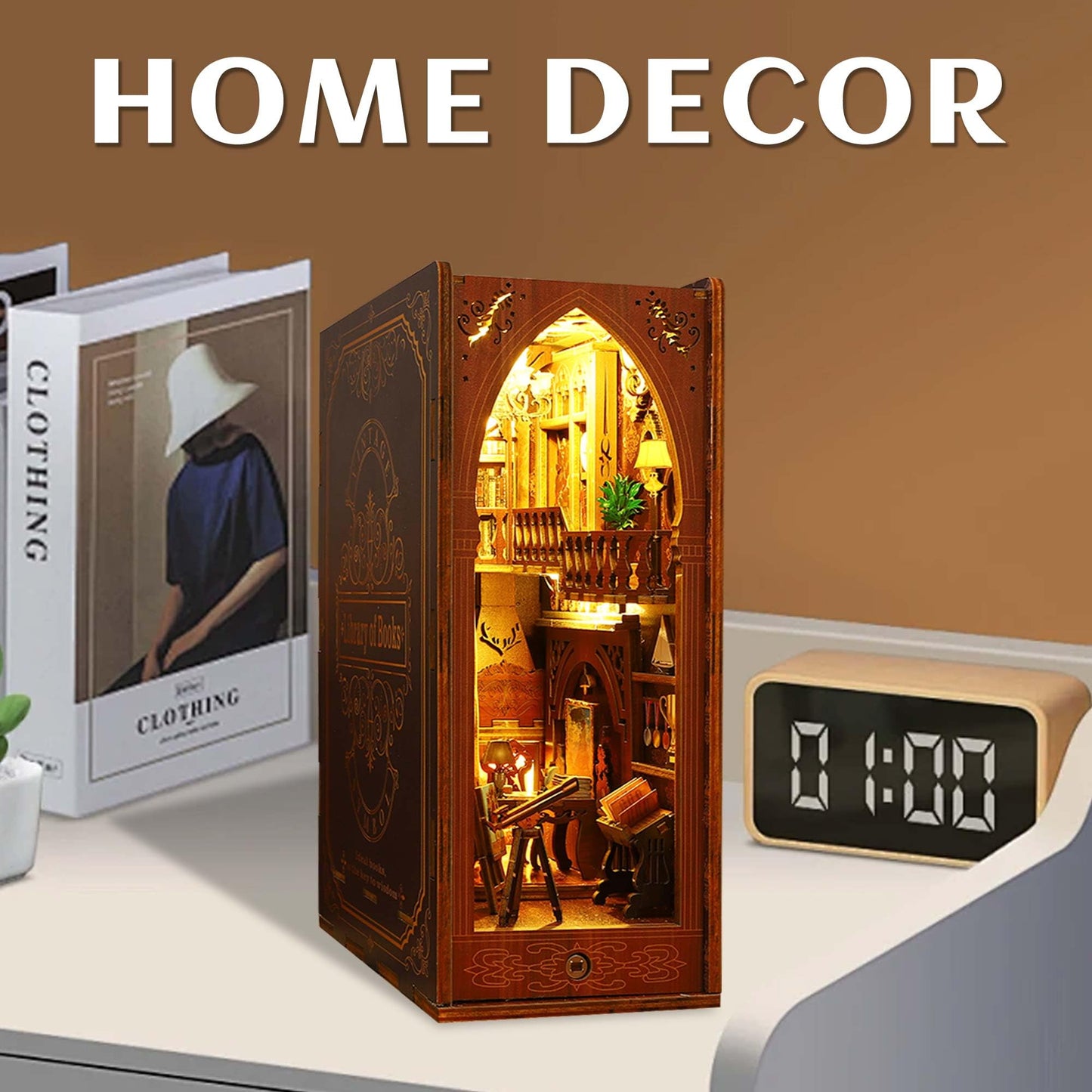 Kisoy Book Nook Kit - 3D Wooden Puzzle DIY Miniature House for Shelves