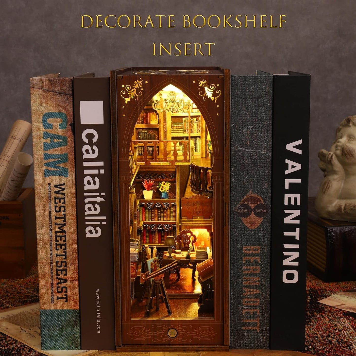 Kisoy Book Nook Kit - 3D Wooden Puzzle DIY Miniature House for Shelves