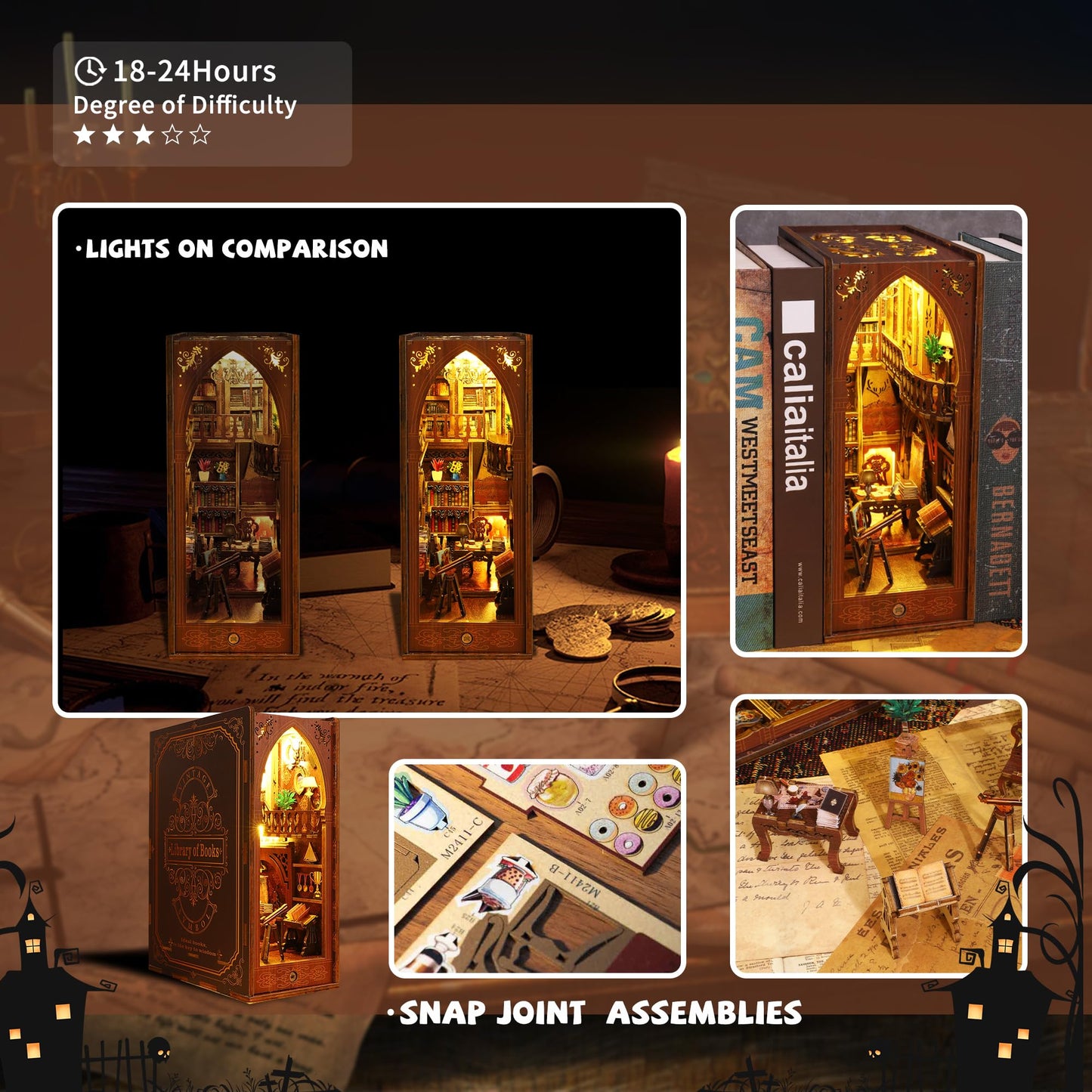 Kisoy Book Nook Kit - 3D Wooden Puzzle DIY Miniature House for Shelves